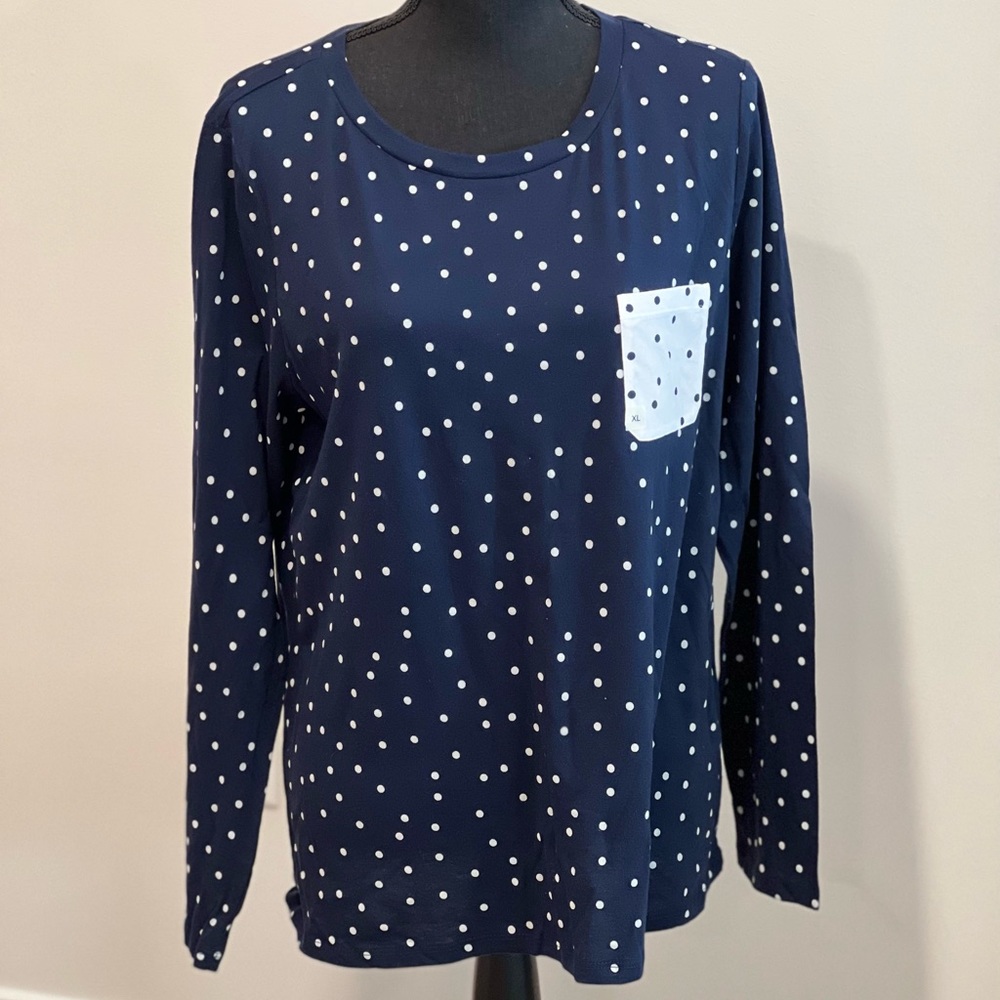 LOFT Outlet Long Sleeve Blue & White Polka Dot T-shirt  Size XL  *NWT*